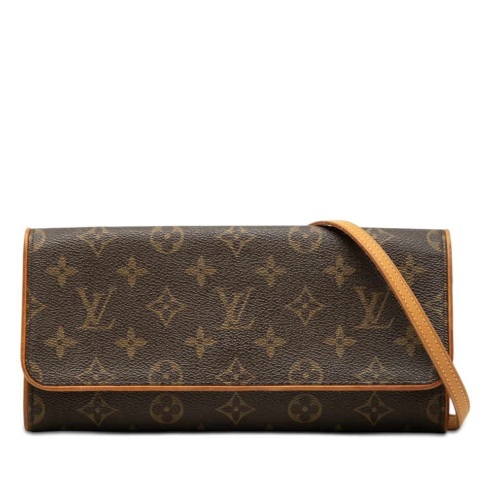 LOUIS VUITTON Authentic Brown Monogram Leather Pochette Shoulder Bag